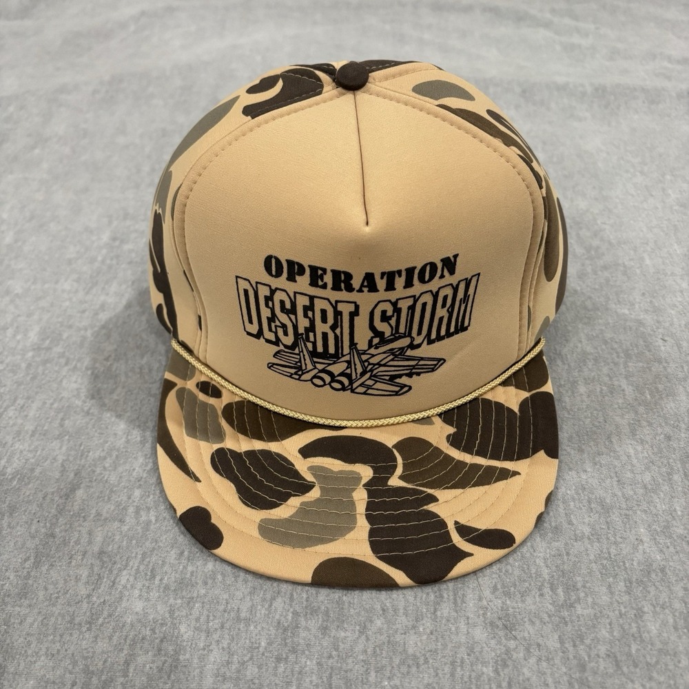 Vintage Operation Desert Storm Hat Nissin Camo Foam Trucker Cap Military 90s OS